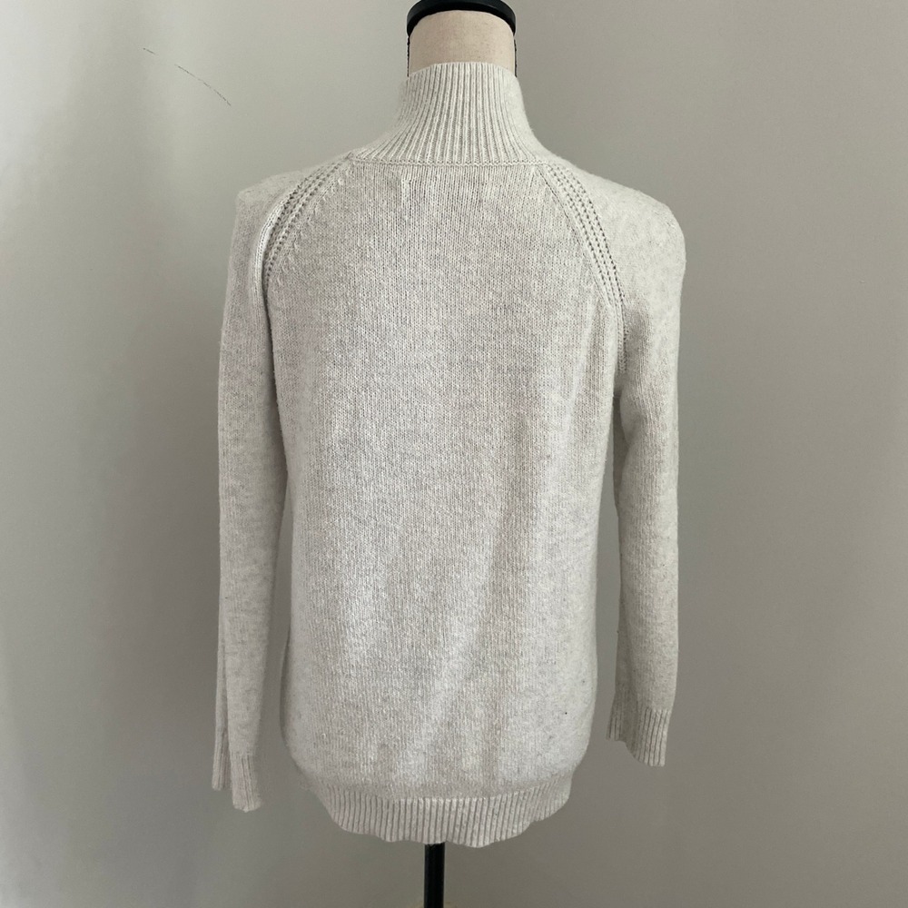 LOFT Knit Mock Neck Sweater sz XS Gray White Sherpa Polar Bear Preppy Clean Girl - Picture 4 of 10